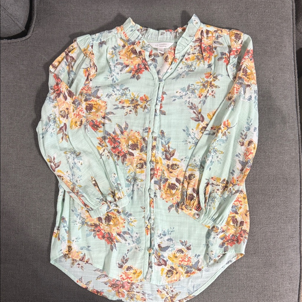 LC Lauren Conrad Mint Floral Top